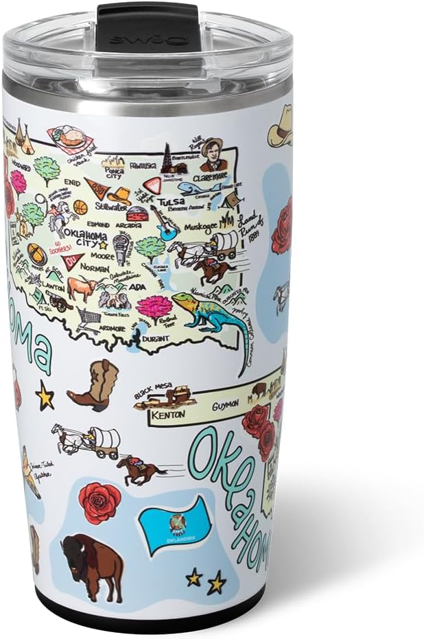 Swig Life 22oz Travel Mug, Insulated Tumbler with Handle and Lid, Travel Coffee Mug, Cup Holder Friendly, Stainless Steel 22 oz Tumbler, Reusable Insulated with Lid (Oklahoma) - Image 3