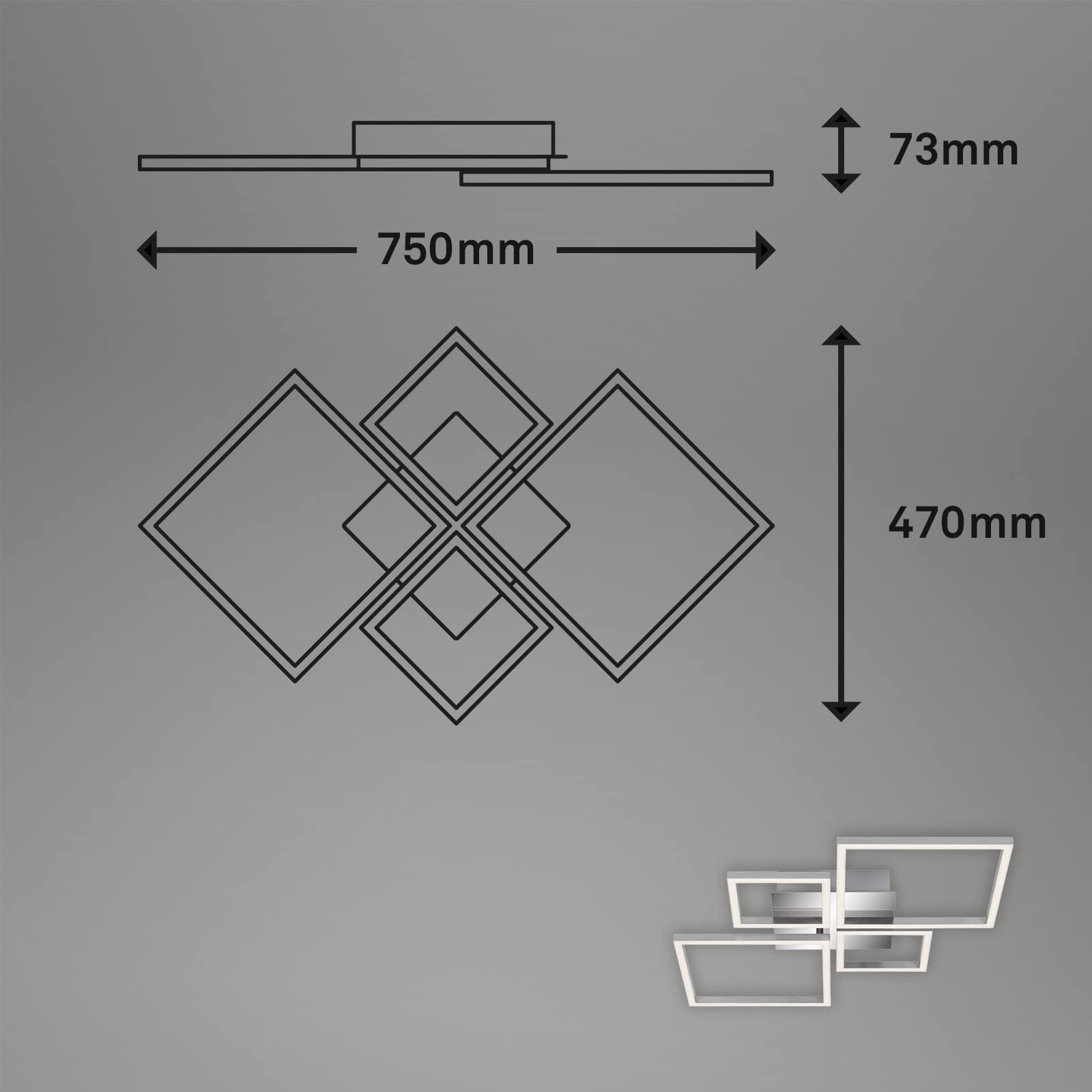 BRILONER Leuchten - Lámpara de Techo LED Giratoria, Luz de Techo Regulable, 48 Vatios, 4000 Lúmenes, 3000 Kelvin, Color Cromo Plateado