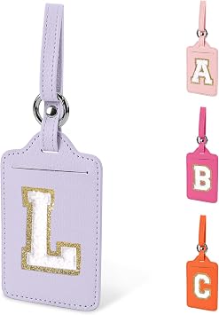 Personalized Initial Letter Luggage Tag L for Suitcases, PU Leather Luggage Tags with Privacy Cover ID Label Card,Purple Cute Monogrammed Funny Luggage Handbag Backpack Tag for Women1 Pack Letter L