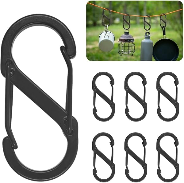 カラビナ 登山用 フック s字カラビナ 防サビ 頑丈 高硬度アルミ合金 アウトドア キャンプ 耐荷重30kg キーホルダー 耐摩耗性 6個セット - 1