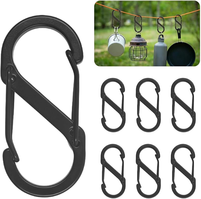 カラビナ 登山用 フック s字カラビナ 防サビ 頑丈 高硬度アルミ合金 アウトドア キャンプ 耐荷重30kg キーホルダー 耐摩耗性 6個セット