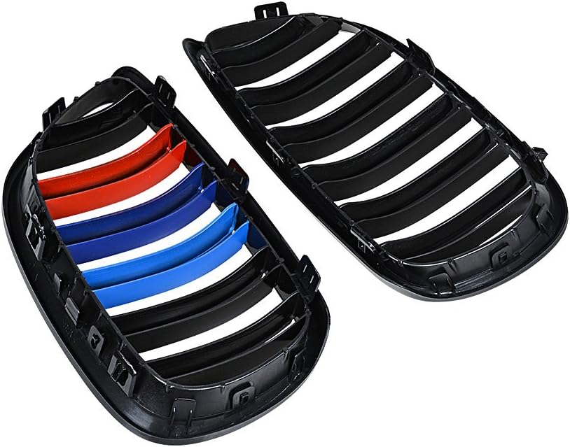 2PCS Glossy Black M-Color Twin Fence Front Bumper Hood Grills Kidney Grille for 2007-2010 BMW E92 E93 328i xDrive 328xi 335i 335xi M3 Convertible Coupe OE# 51137157275, 51137157276