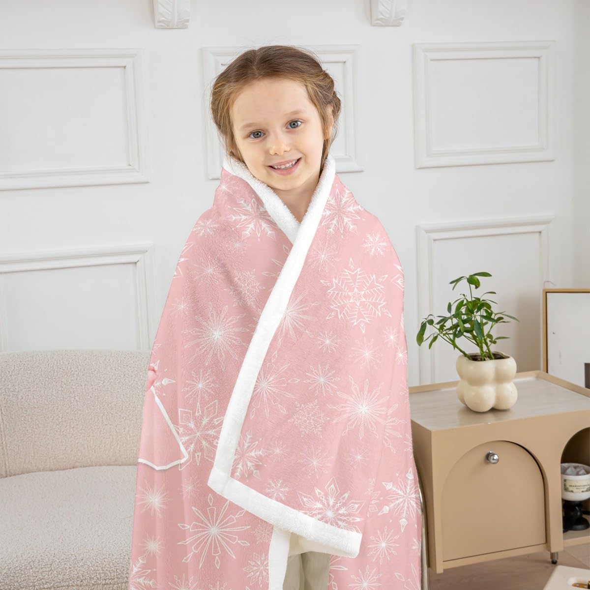 Erosebridal Christmas Snowflake Fleece Blanket Twin 60x80 | Pink Initial Z Letter Bows Sherpa Blanket for Sofa Personalized Dreamy Princess Style Fuzzy Plush Throw Girly Bowknot Alphabet Pattern