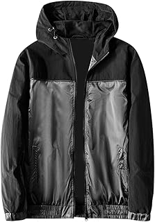 Dinnesis Men's Windbreaker Waterproof Breathable Lightweight Softshell Jacket Men's Windproof Outdoor Jacket Splicing Colour Block Rain Jacket Casual Loose Transition Jacket Functional Jacket for