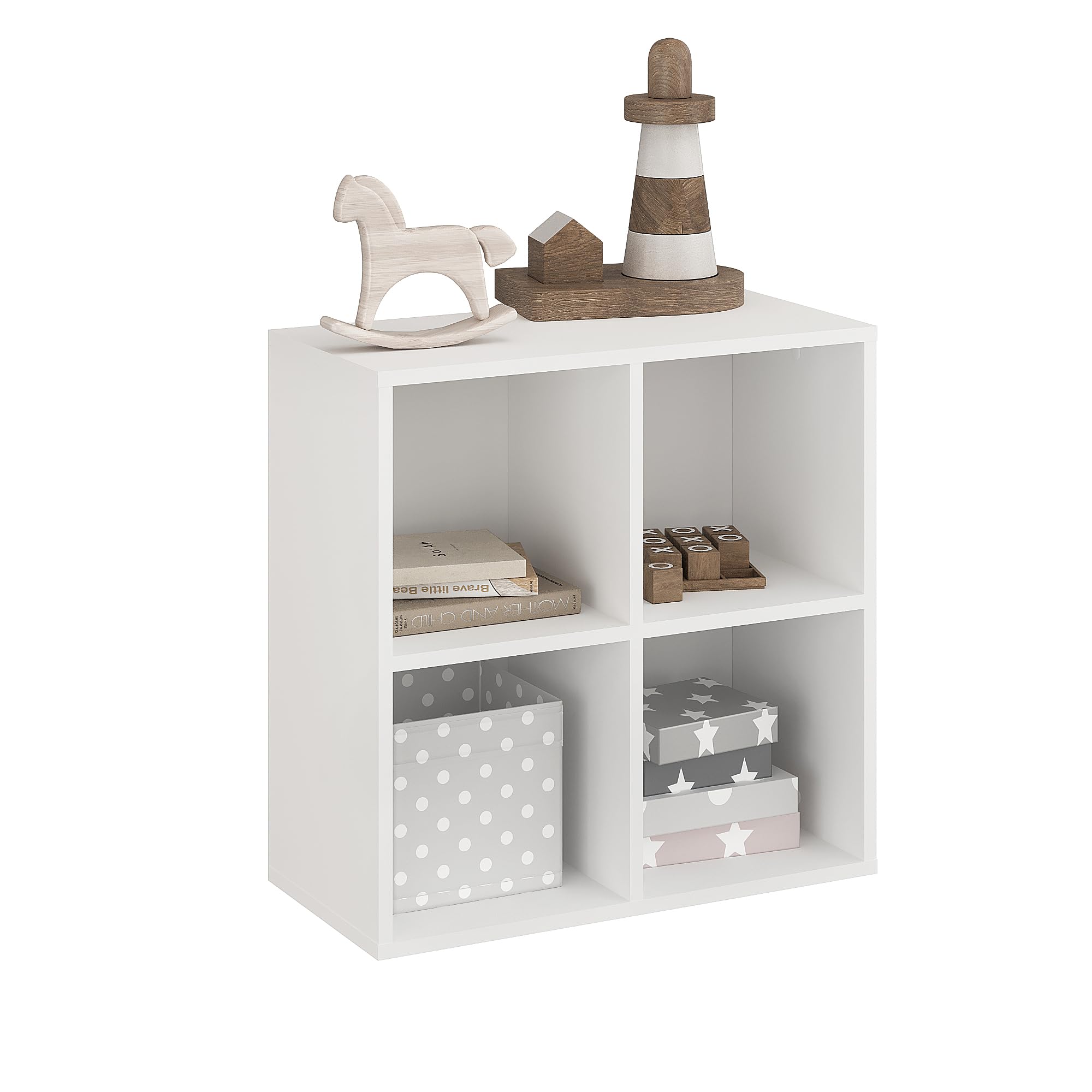 KOMTO Regał Na Książki Biały – Regał Stojący z 4 Poziomami Regulowanymi Półkami Do Salonu Biura Sypialni | Nubo 61 x 60,8 x 29 Cm
