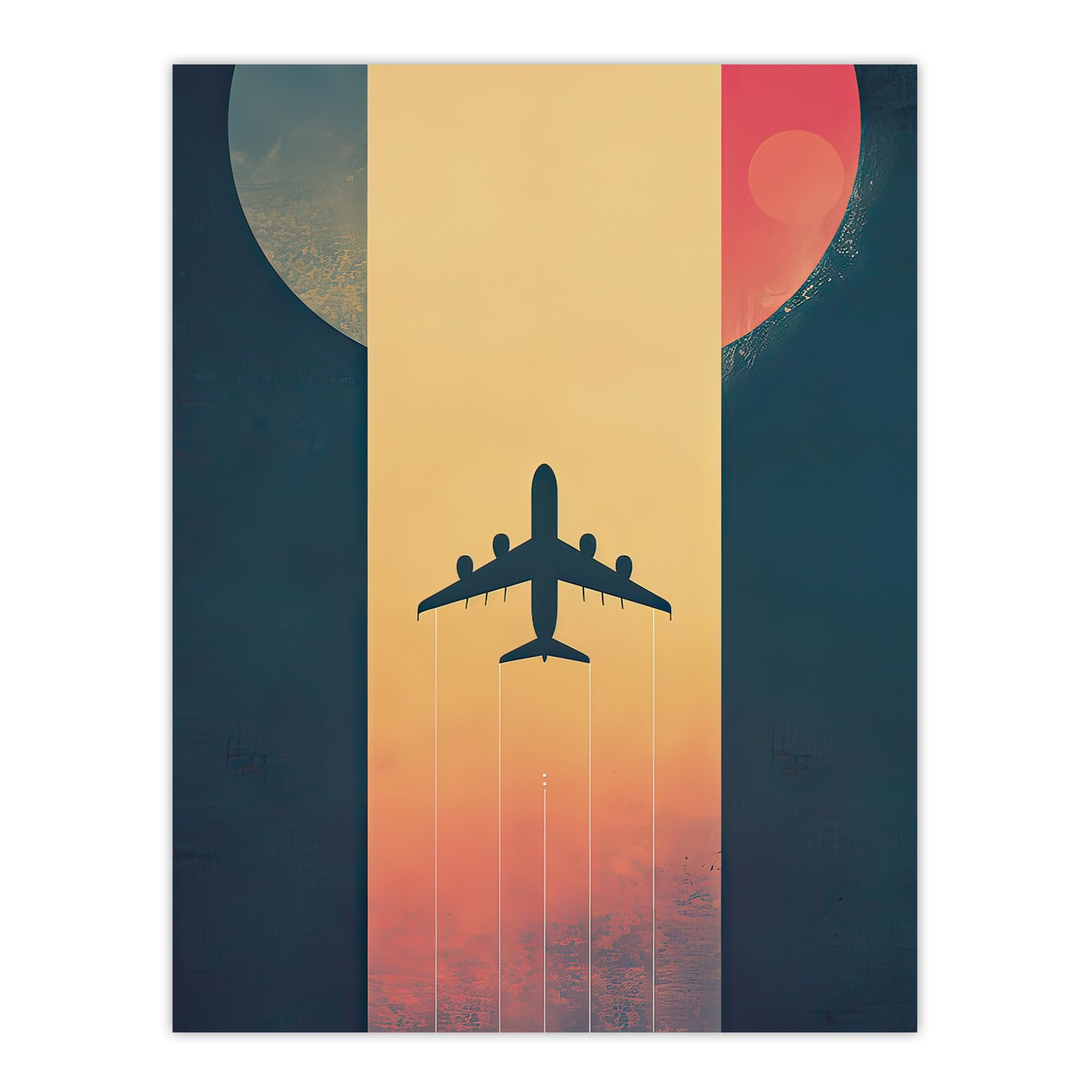 Artery8 Retro Futurism Planet Aeroplane Poster - W24 inch x H32 inch