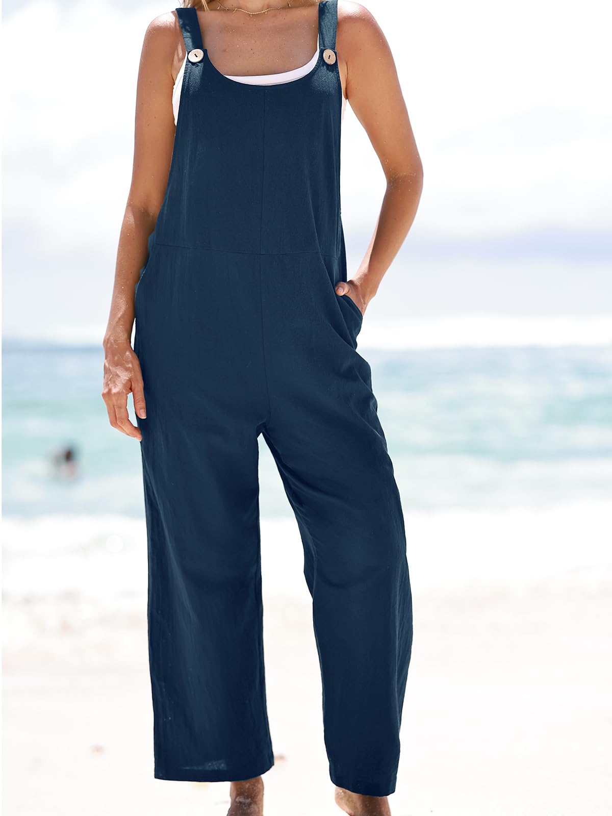CUPSHE Damen Overalls U-Ausschnitt Ärmellos Weites Bein Sommer Jumpsuit mit Taschen Casual Lose Hosenanzug