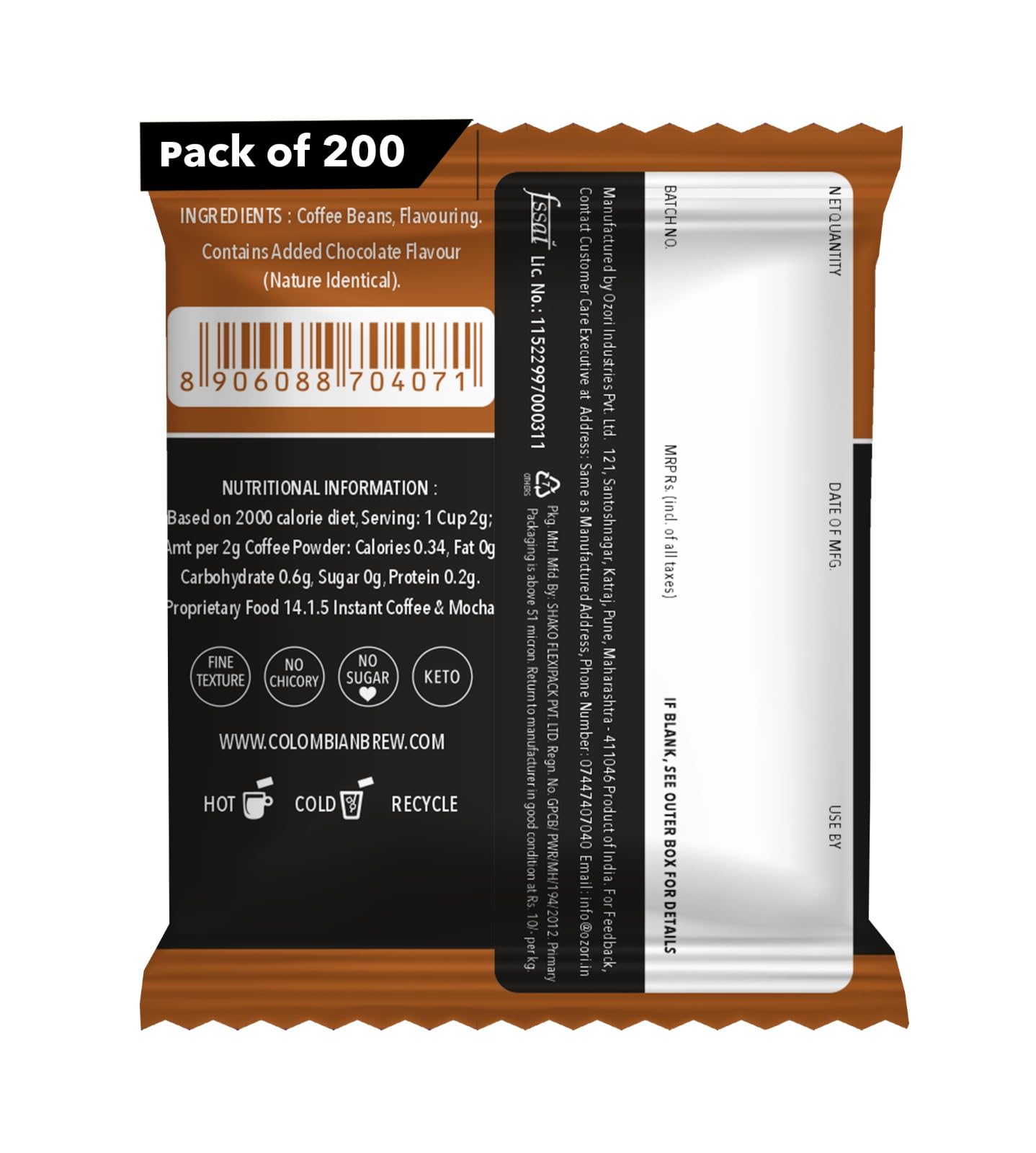 COLOMBIAN BREW COFFEE Colombian Brew Double Chocolate Mocha Instant Coffee Powder Sachets, Pack of 180 - Image 2 thumbnail