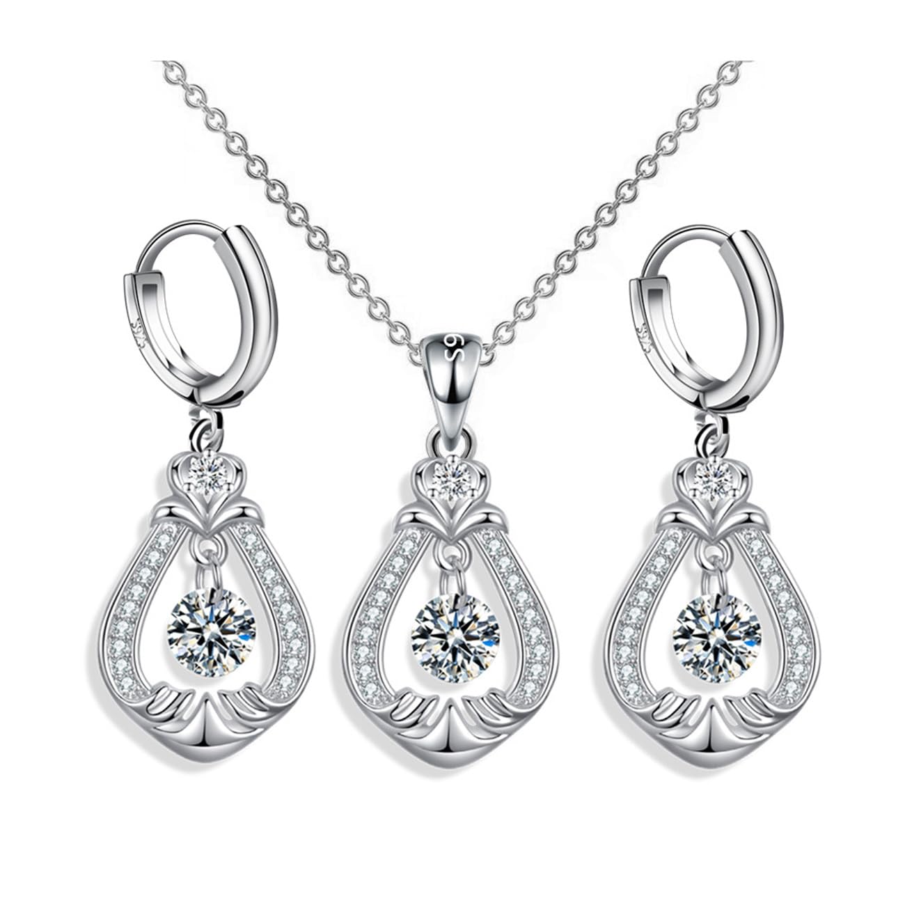 Dancing Diamond Jewellery Set Drop Dangle Hook Earrings Necklace Pendant Jewellery Set Gift for Girlfriend Wife on Valentine’s day