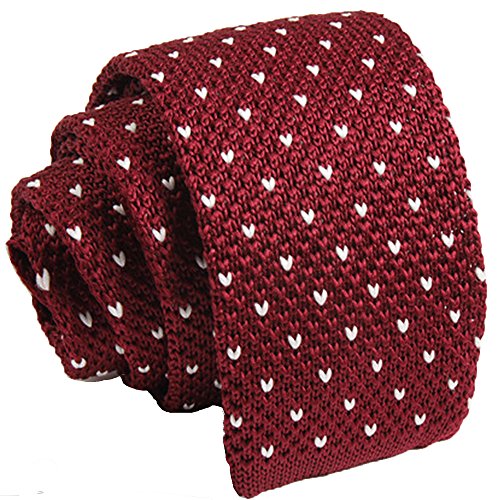 Tigre Amore Men's Skinny Knit Tie Dots Patterned Darkred White