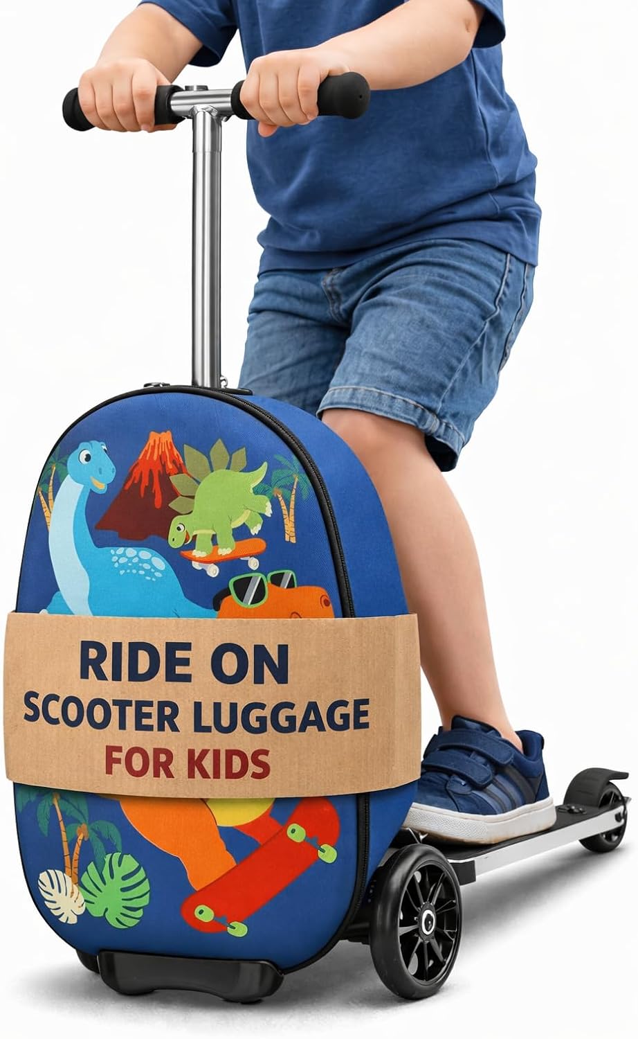 emissary Scooter Luggage for Kids – Ride-On Suitcase, Scooter Ride Luggage, Lightweight Carry-On Suitcase Kid Travel Bag (Blue)