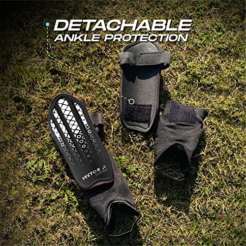 Image of Vector X Samba Shinguard with Ankle Adjustable | Training and Practice | for Girls and Boys | (Senior, Black-White)