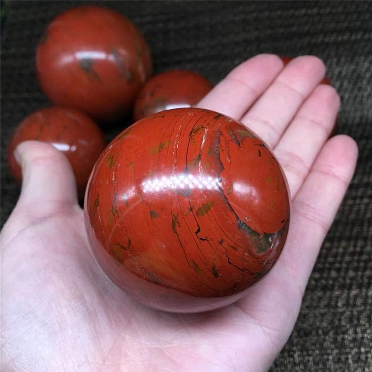 QueenBox® 70-85mm Natural Red Jasper Healing Ball Polished Crystal Sphere Collectibles Decoration Gift