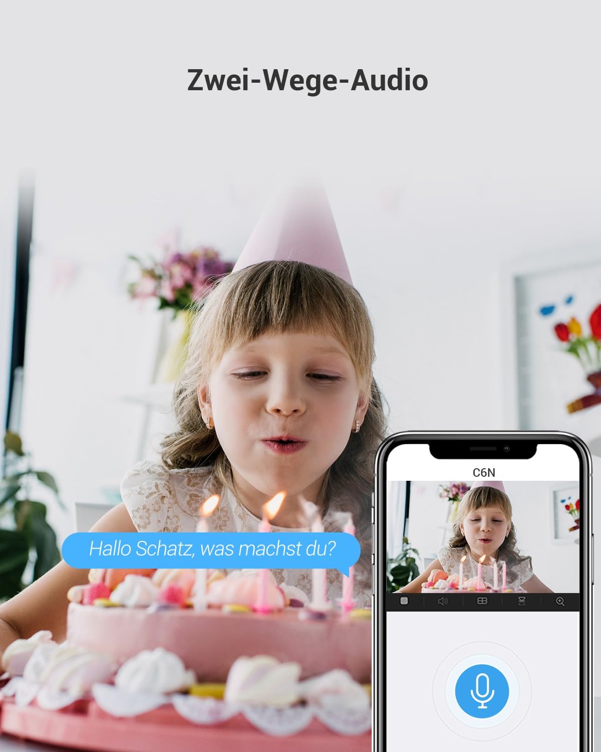 EZVIZ 1080P WLAN IP Kamera, schwenkbare Überwachungskamera Innen mit Zwei-Wege-Audio, Bewegungsverfolgung, IR Nachtsicht für Haustier, Hunde, Babyphone kompatibel mit Alexa, C6N