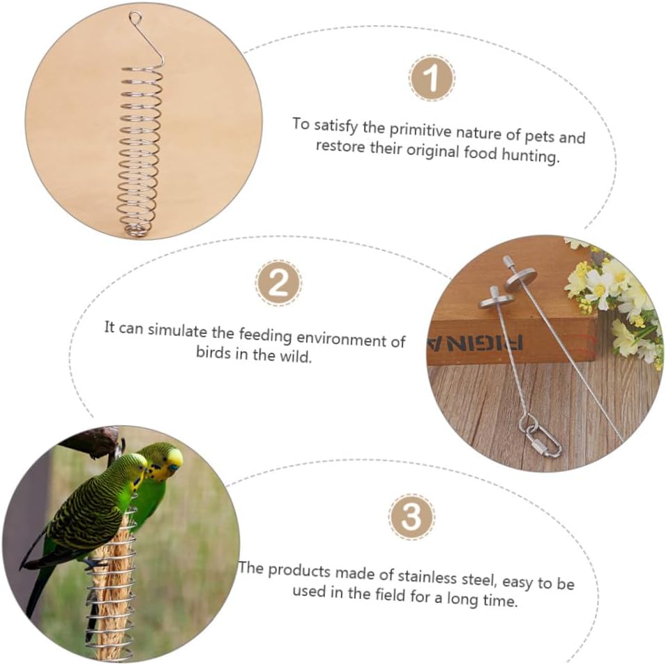 GALPADA Stainless Steel Parrot Feeder Bird Food Holder Mimic Feeding Device with Hanging Hooks 4pcs Set for Cage Foraging and Fruit Feeding Supplies