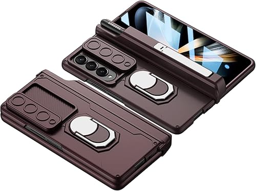 Miniatura 8 de Funda para Samsung Galaxy Z Fold 4 con soporte para S Pen (protección de bisagra), soporte magnético de anillo de 360, cubierta de cámara