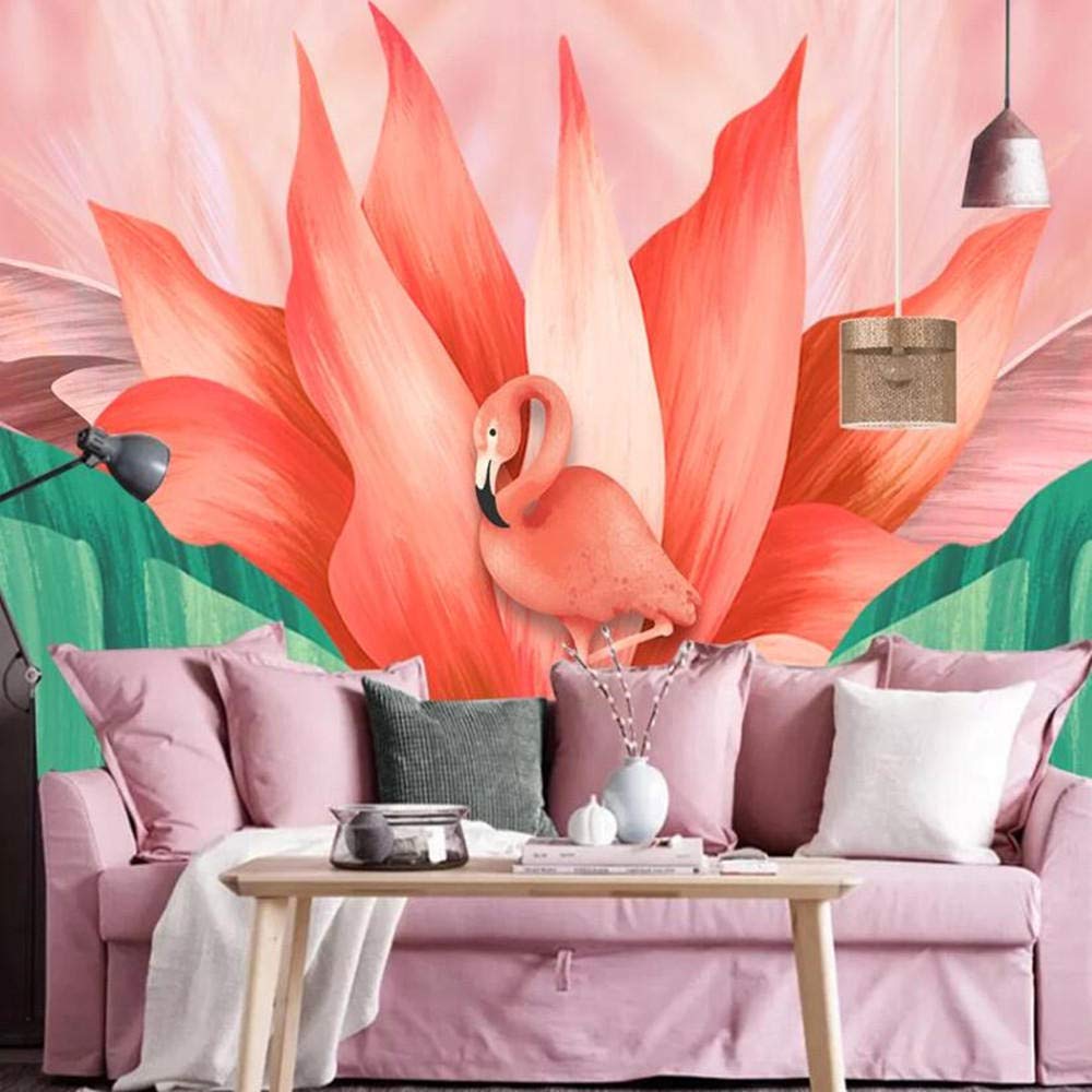 Papier peint chambre TV flamant rose décoration murale fleurs