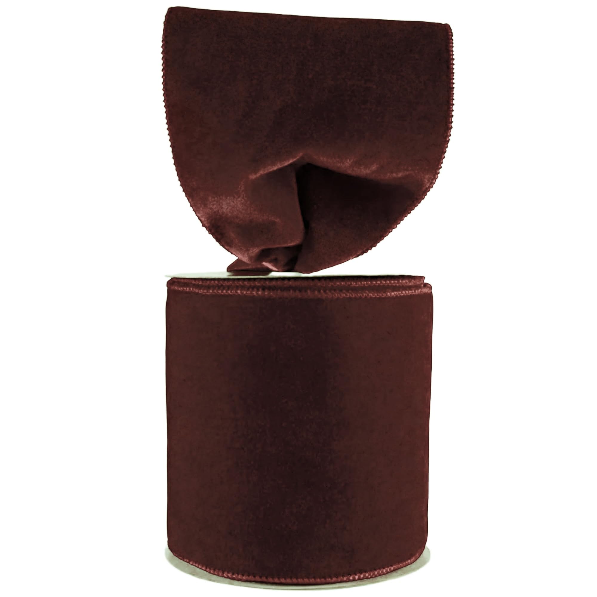 Meseey Velvet Wired Edge Ribbon, 4 Inch Width, Christmas Gift Wrapping Ribbon, Waterproof for Wreath DIY Crafts (Brown, 20 Yards)