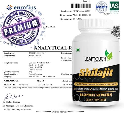 Miniatura 6 de LEAFTOUCH Shilajit Suplemento 60 cápsulas, paquete de 1 (500 mg cada una) Probado en laboratorio