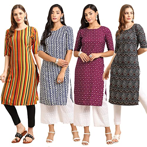 Image of Pinkmint Women's Crepe Digital Print Straight Kurta (Pack of 4)