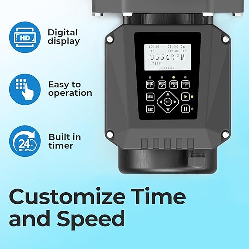 Miniatura 6 de Bomba de piscina de velocidad variable, 2.5 HP, 220V-240V, bomba de piscina enterrada con temporizador, alto flujo 10567 GPH bombas de piscina