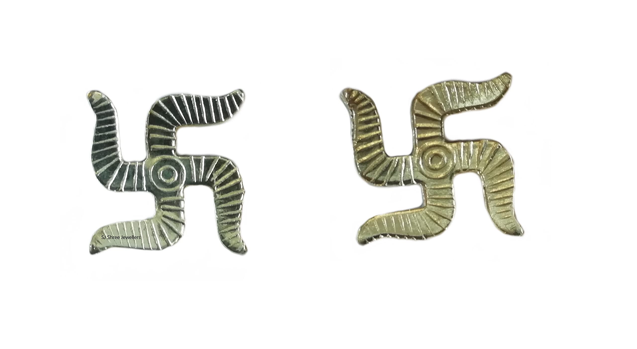 SJ Pure Silver Small Size Swastik/Chandi Ka sathiya 2 pcs for Pooja & Placed at The Entrance Door of The House. (1.8 x 1.8 cm)