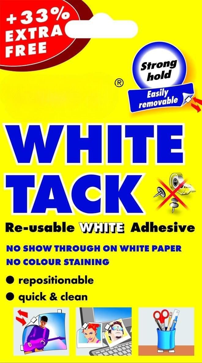 White Tack Reusable Adhesive Putty Strong Hold Easily Removable No Show Through on White Paper Repositionable Sticky Tack for Photo Mounting Art Crafts Decorations School Office Home Use