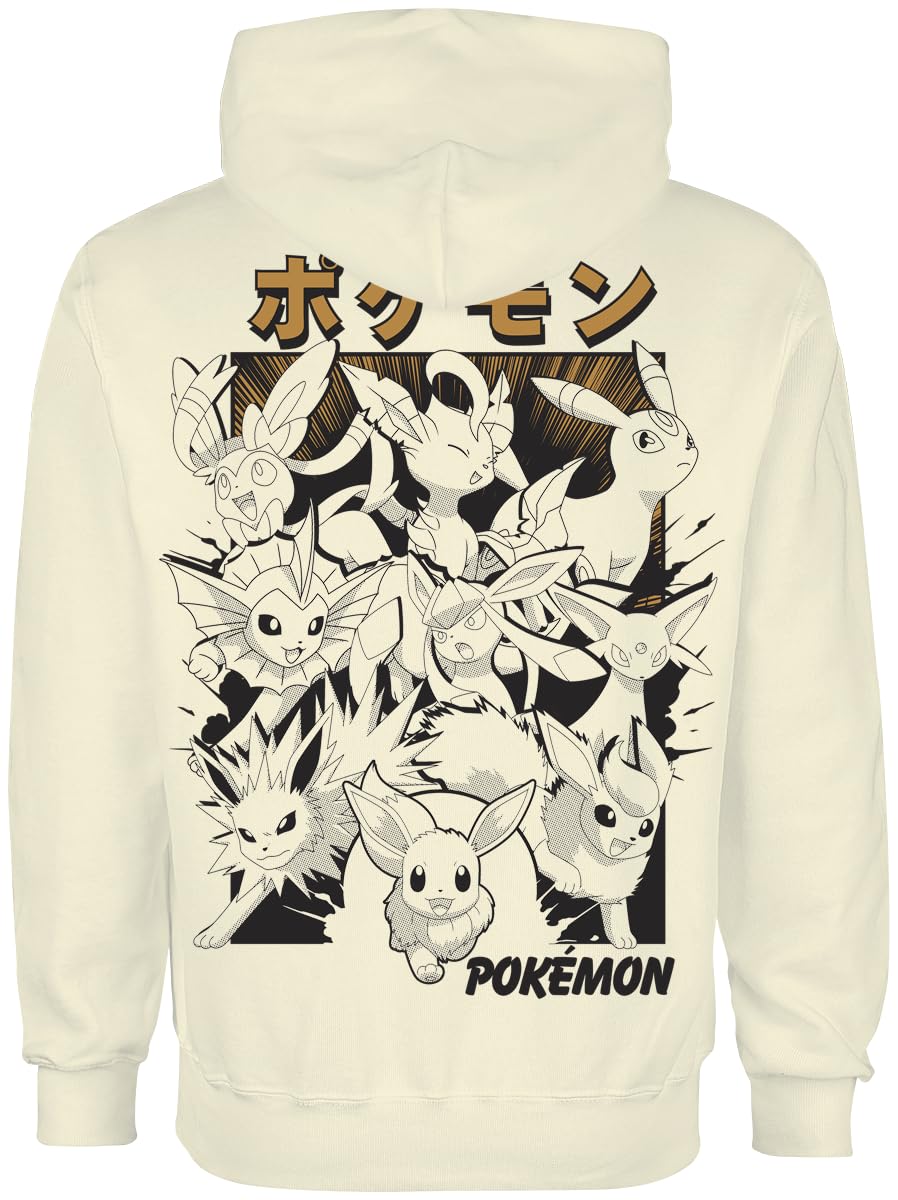 Pokémon Evoli Katakana Sudadera con Capucha Crudo Regular