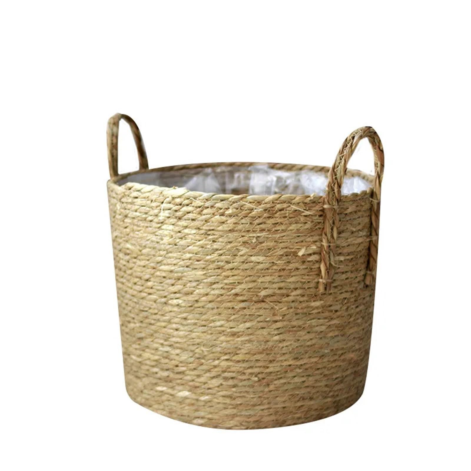 DUNSBY Woven Planter 3pcs Handmade Woven Planter Basket Laundry Storage Decorative Straw Wicker Rattan Seagrass Garden Flower Pot(A 18cm)