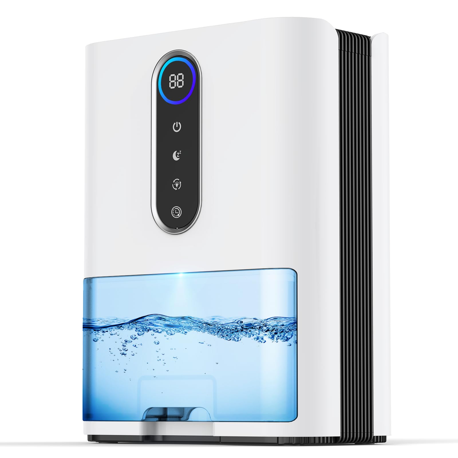 Deshumidificador Silencioso, 2L Desumidifador Ambiente con Modo Noche 27dB & Tubo de Drenaje & Temporizador 8/16/24H & Luz 5 Colores, Smart para Dormitorio, Baño, Sótano (hasta 60 m²)