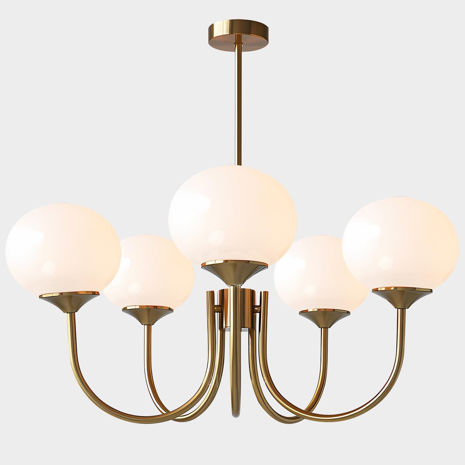 5 Light White Globe Chandelier Small Milk Glass Chandelier Gold Sputnik Ceiling Light Fixture MCM Dining Room Light Fixture Vintage Kitchen Pendant Lights