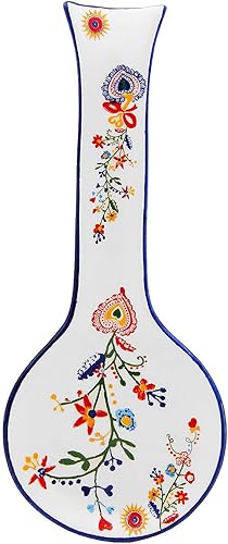 Alcoa Arte Portuguese Pottery Alcobaça - Cuchara de cerámica para encimera de cocina, multicolor, 10.5 x 4.5 x 0.5 pulgadas (40AAT)