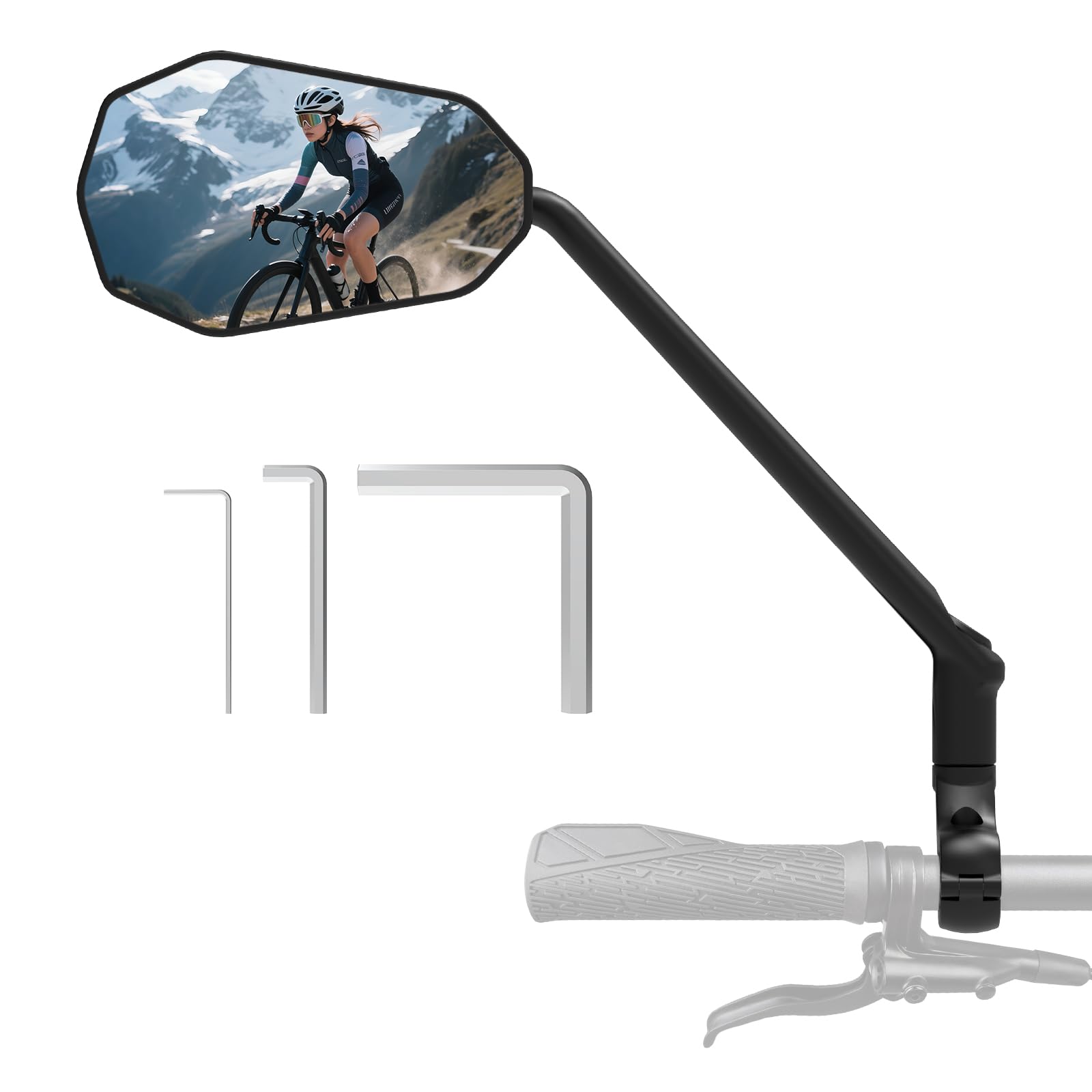 Diyife [360°- Drehung]Fahrradspiegel, Verlängerte Spiegelstange & Extra Große Spiegeloberfläche Aus Glas, Fahrrad Rückspiegel für Lenker [Links], PA6+30% GF-Material, für 22–25,5mm Lenker