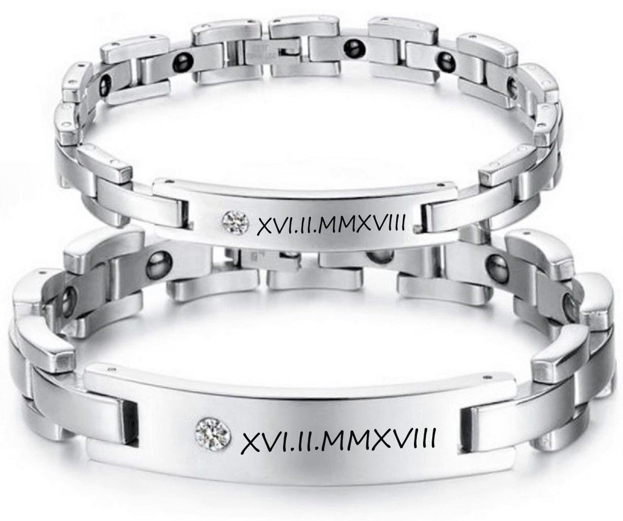 ID Edelstahl Magnetisches Armband + Gravur nach Wunsch mit Strass auch als Partnerarmbänder mit Box