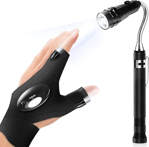 BIIB Regalos para papá, guantes LED con linterna LED, herramientas magnéticas para recoger, accesorios geniales para hombres, regalos para papá,