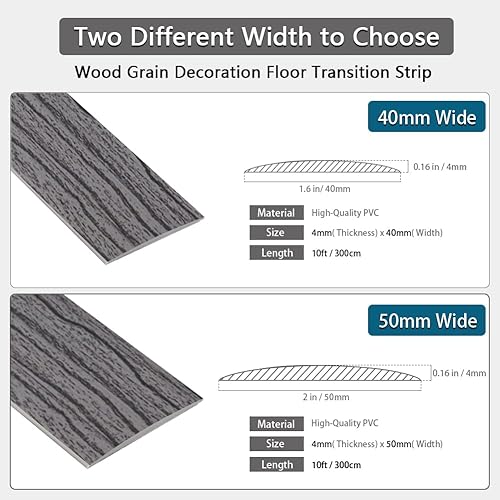 Miniatura 6 de Tira de transición de suelo de 2 pulgadas, tira de transición de vinilo plano autoadhesiva con respaldo fuerte de grano de madera de 2.0 in, 10