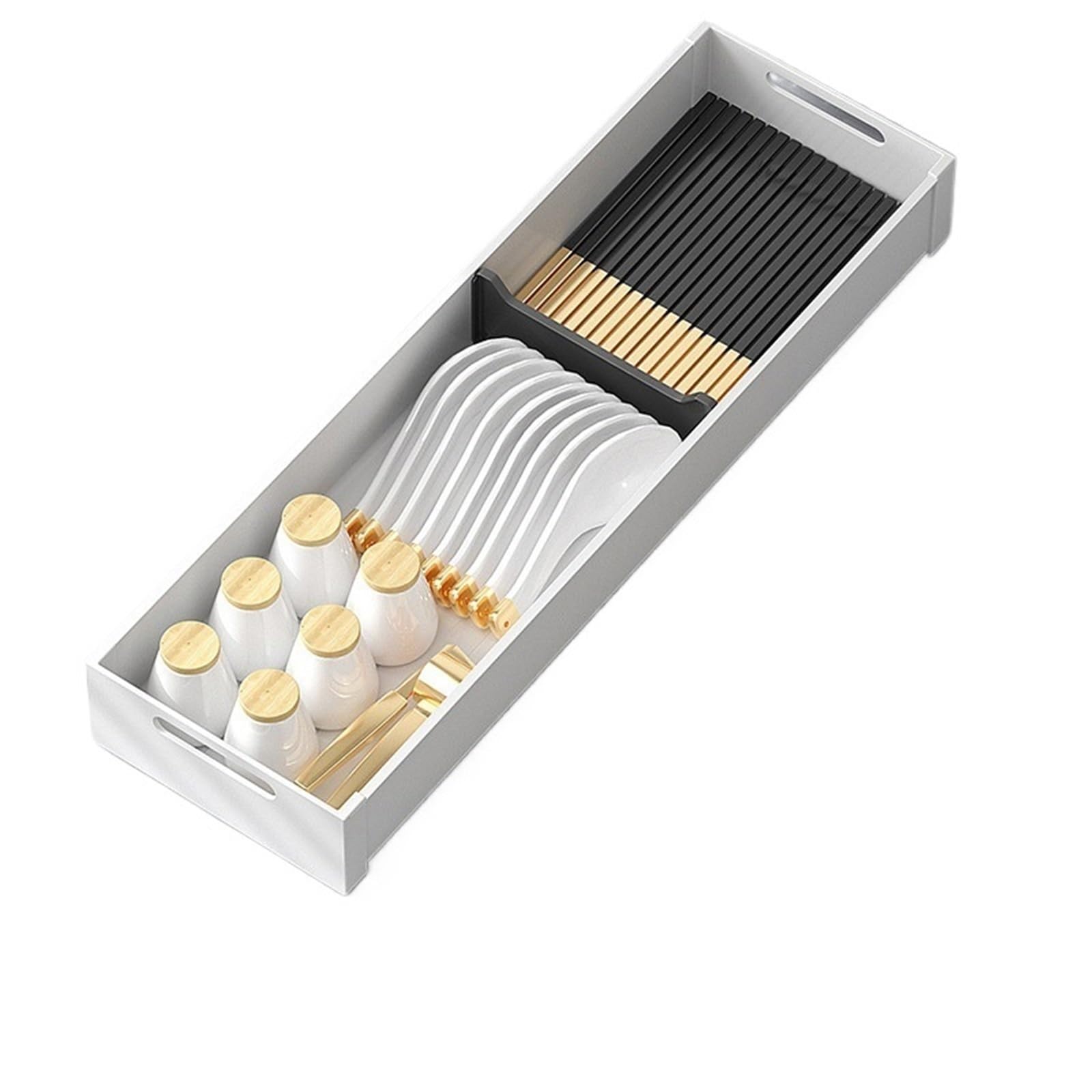 WDSBZNB Cutlery Tray Dishes Separator Adjustable Flatware Cutlery Holder For Spoon Fork Knives Large Silverware Drawer Storage Utensils Oraganizer(46x15cm White)