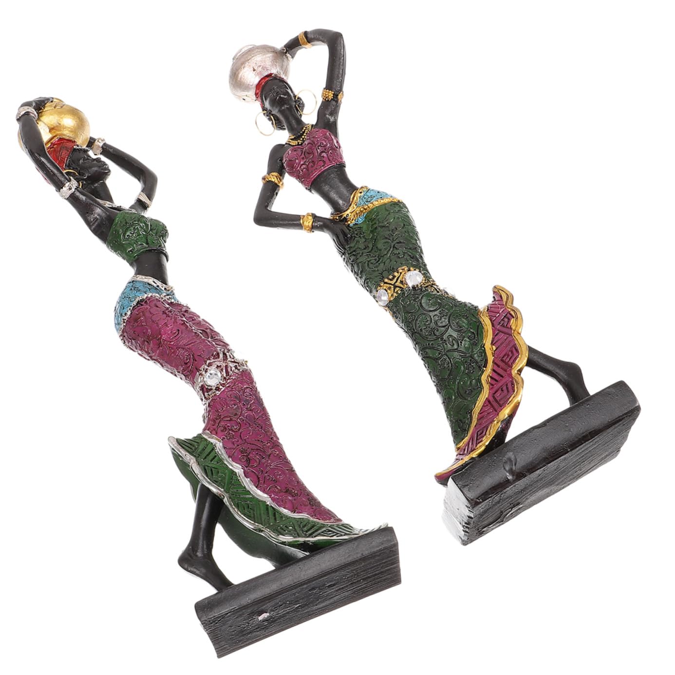 Statuette Donne Tribali Africane in Resina Sintetica Decorazione da Tavolo Galvanizzata Ornamenti per Scrivania e Arredamento Casa Finitura Facile da Pulire Colore Casuale