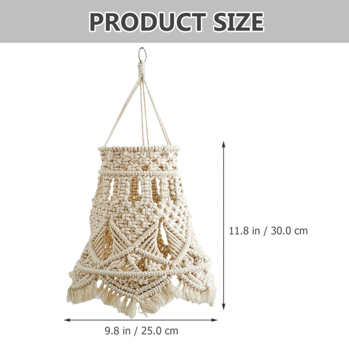Paralume Boho in Corda di Cotone Beige per Lampada a Sospensione | Struttura Intrecciata in Ferro, Peso Leggero e Resistente, per Soggiorno e Ristorante