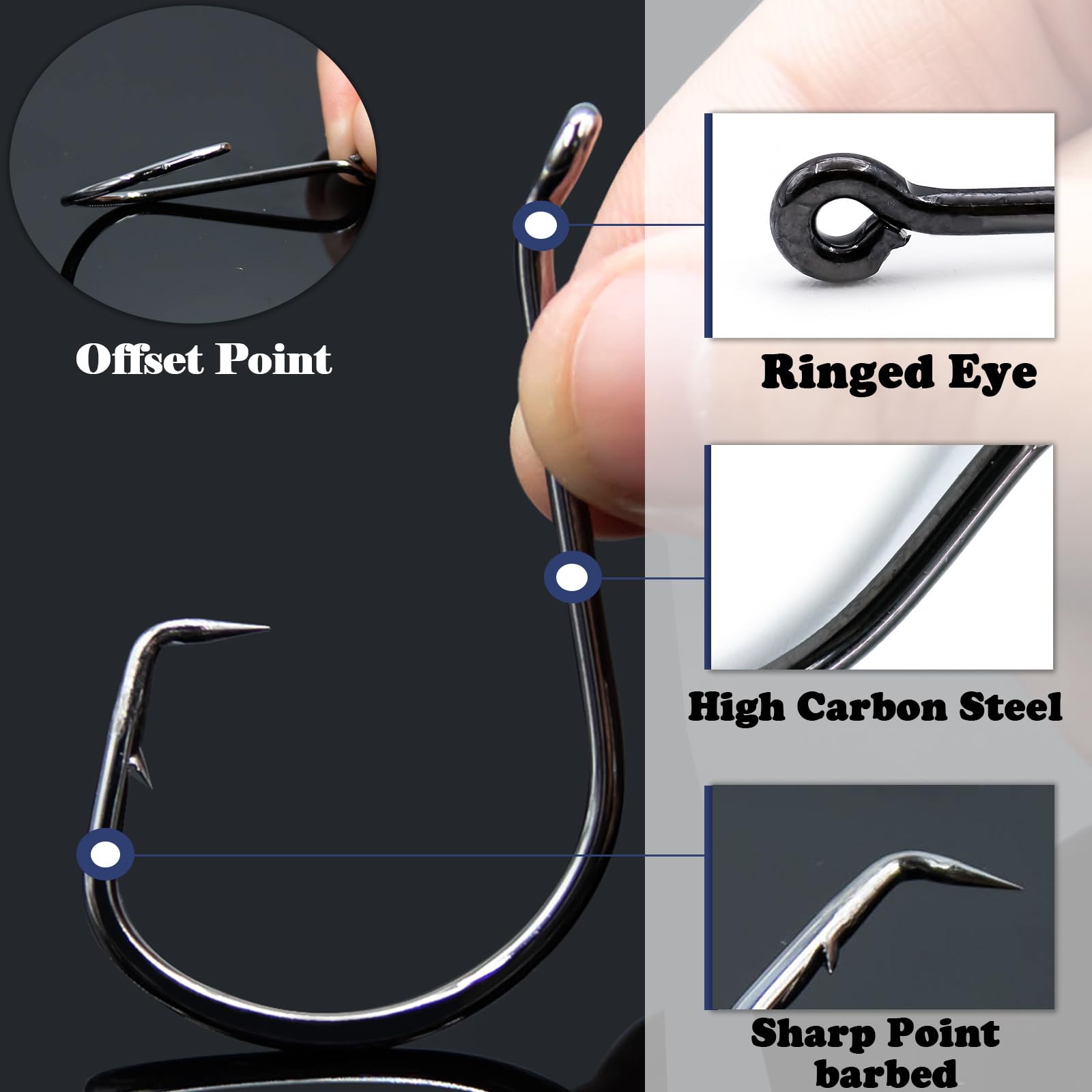 FishTrip Octopus Circle Hooks Saltwater - 50pcs Fishing Catfish Hook,Offset Fish Hooks for Rigs Size 1 2 4 6 1/0 2/0 3/0 4/0 5/0 6/0 7/0 8/0 9/0 10/0 (5/0_50pcs)