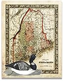 Apple Creek Maine State Map Common Loon Call Decoy Poster Art Print 11x14 Cabin Wall Decor Pictures