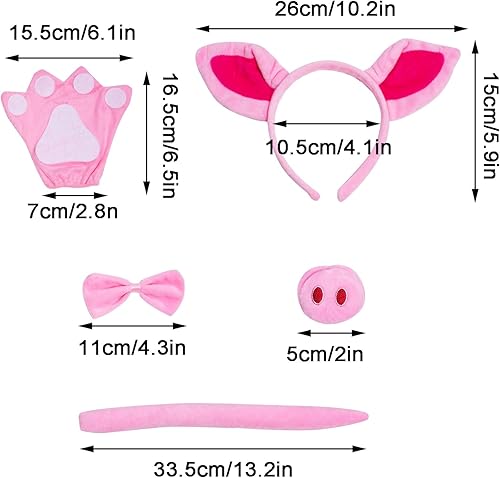 Miniatura 2 de Pink Pig Costume Tutu Set Pig Ears Headband and Tail Nose Bow Tie Paws Tutu Skirt Animal Fancy Cosplay Accessories for Halloween Christmas Carnival