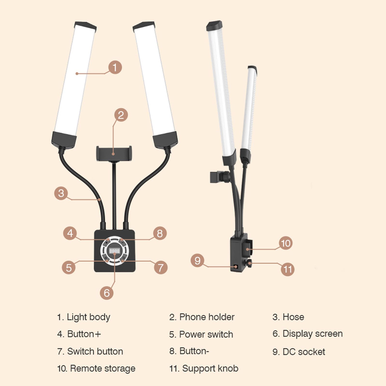 Światło Wypełniające LED z Podwójnymi Ramionami, 40 W, 3200–5600 Kelwinów, 3 Jasne Kolory, 100 V-240 V Lampa Podłogowa do Przedłużania Rzęs ze Statywem i Uchwytem na Telefon,