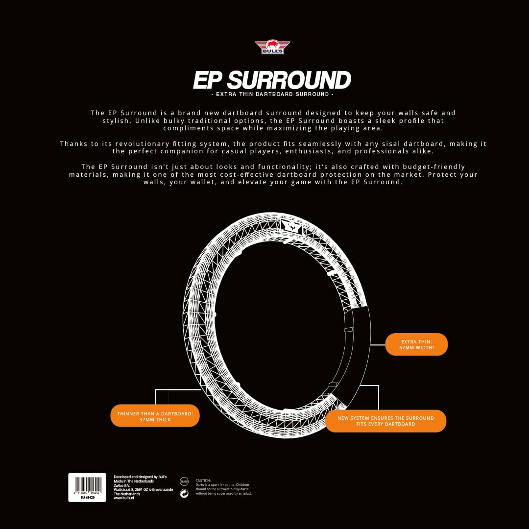 Bull's EP Surround Cible de fléchettes monobloc 60 x 59 x 4,5 cm Ajustement universel, durable et facile à installer, idéal pour les professionnels et les débutants