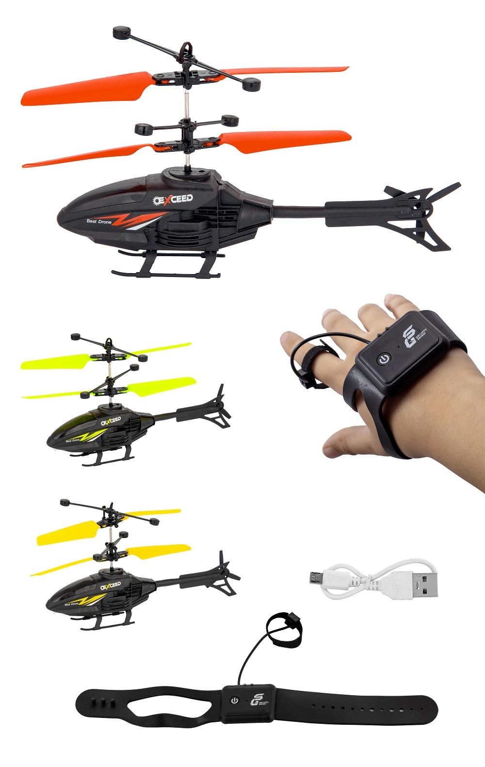 BRIJBAZAAR Flying Helicopter with Hand Induction Watch | Electronic Radio RC Remote Control Toy | Charging Helicopter with 3D Light & Safety Sensor for Kids I Black (B0CV4C71LS) Amazon Price History, Amazon Price Tracker