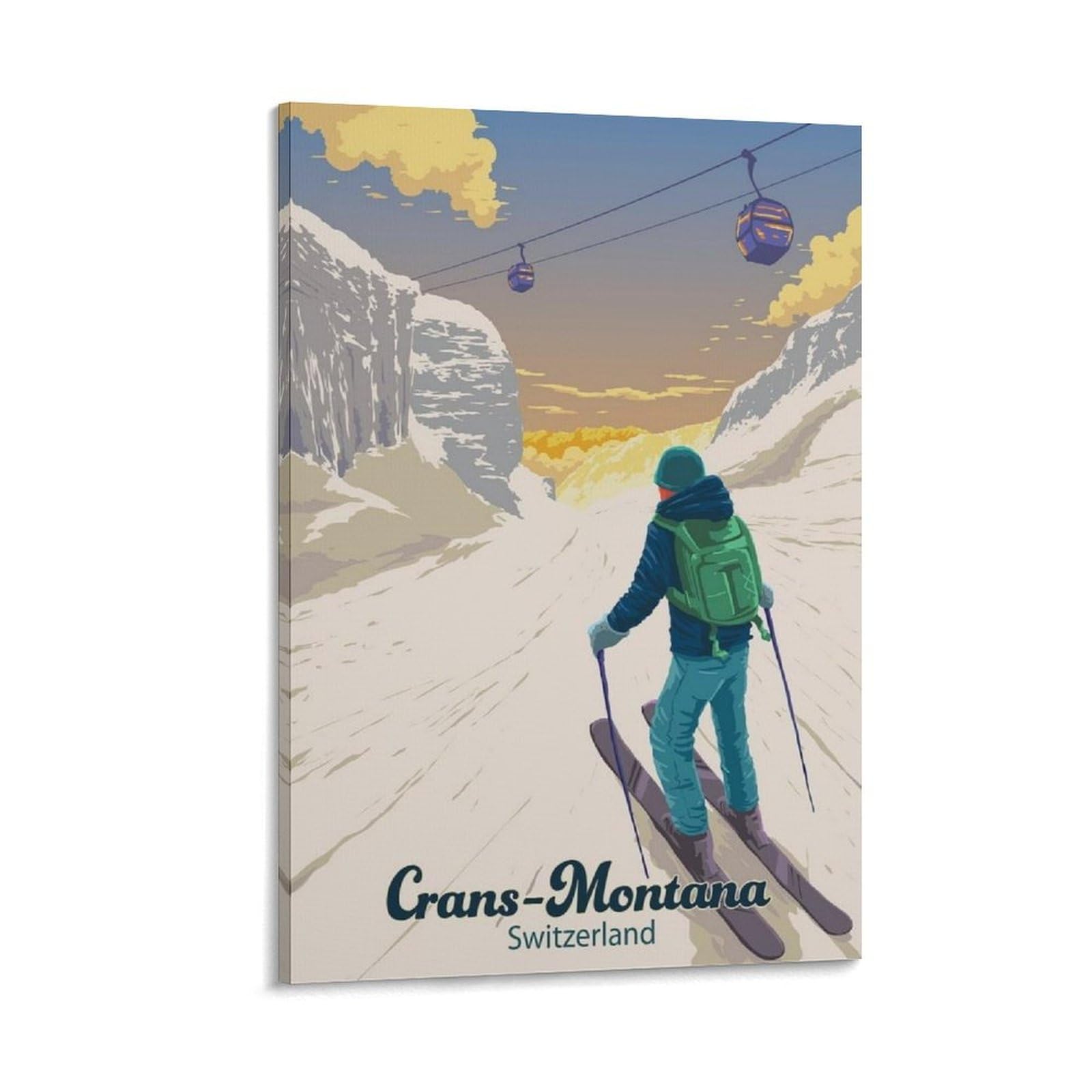 Wlqzfrwv Crans Montana Ski Resort Poster Canvas Poster Bedroom Decor Landscape Office Room Decor Gift 16X24inch(40X60cm)