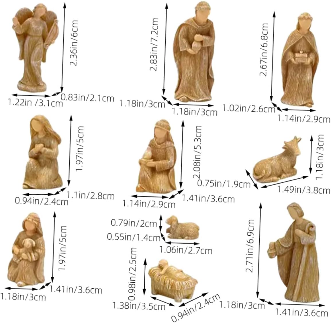 Homoyoyo 10pcs Small Resin Jesus Figurines Nativity Set Christmas Ornaments Desktop Religious Décor for Home Holiday Display
