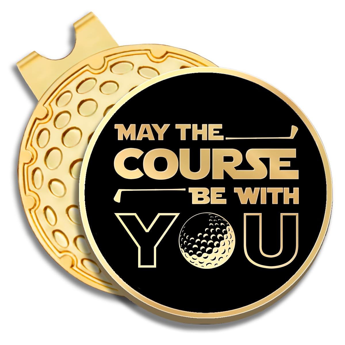 May The Course Be with You Black Gold Golf Ball Marker with Magnetic Hat Clip, Funny Golf Gifts and Accessories for Men Women, Birthday for Golf Fan, Golf Novelty Gift