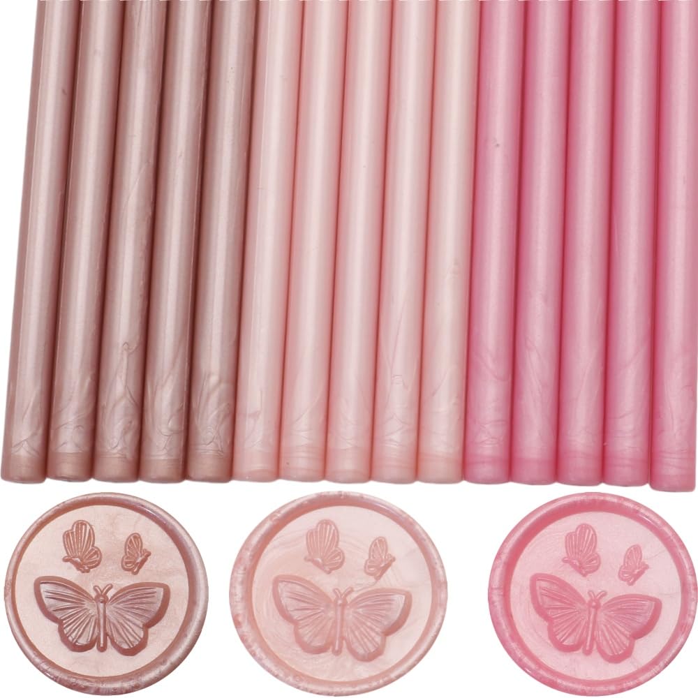 Wax Seal Sticks, Atopbb Pink 15 Pcs Glue Gun Wax SealingSticks for WaxSeal Stamp, 3 Colors SealingWaxSticks Set for 0.28'' Glue Gun WaxSealing, Wedding Invitations, Letter Envelopes (15, Pink) — image 1