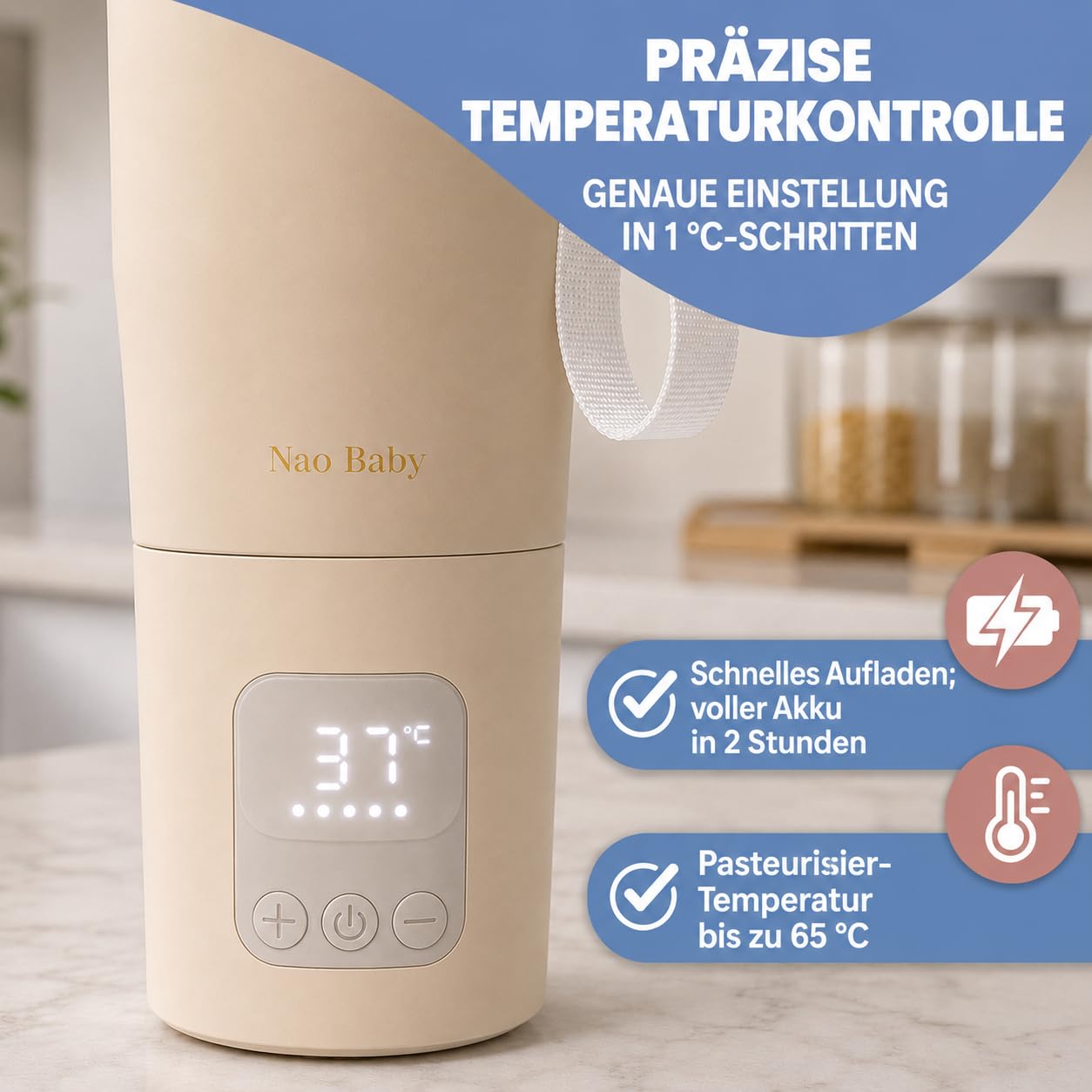 Flaschenwärmer Baby Unterwegs 2 in 1 mit Sterilisator für Babyflaschen – Kabelloser Babyflaschenwärmer, 10400 mAh Akku, Schnelles Aufladen, Präzise Temperaturregelung, Auslaufsicher